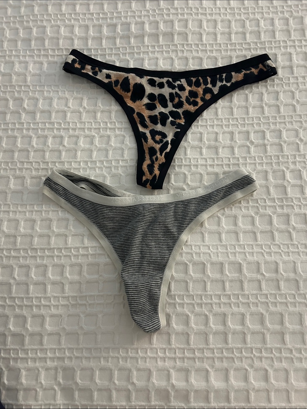 Victoria's Secret Leopard Print & Gray Stripe Bikini Briefs - Black, Tan, Gray - Picture 2 of 4